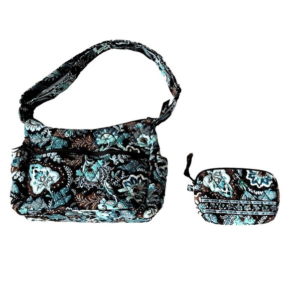 Vera Bradley Handbags - Vera Bradley Floral Blue Java Bag Makeup Bag Set